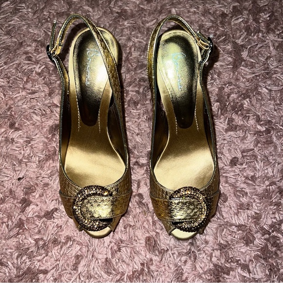 Bourne Bronze Gold Leather Slingback Peep-Toe Heels main image 5